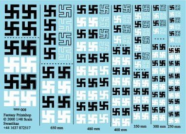 WW2 Luftwaffe Swastikas: Black, White, Outline 250 mm - 650 mm (1/48 decals, Fantasy Printshop FP828)