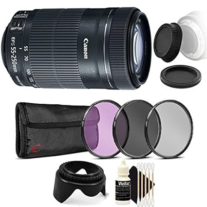 Canon EF-S 55 - 250 mm f4 - 5.6 IS STM lente con Kit de accesorios ...
