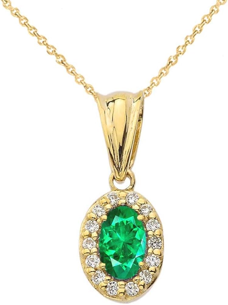 Diamond & Genuine Emerald Pendant Necklace Necklace in 9 ct Gold Yellow Gold (Available Chain