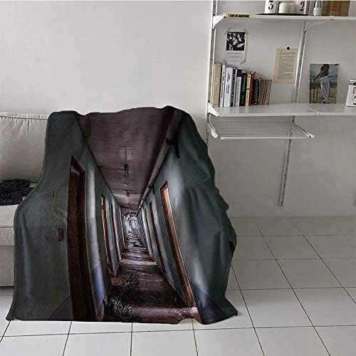 Lauren Russell Children's Blanket Lightweight Lightweight Thermal Blankets (70 by 90 Inch,Rustic Home Decor,Interior Hallway of Korean Psychiatric Hospital Asylum Nostalgic Picture,Brown Blue