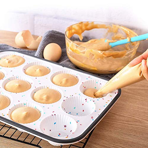 Silicone Muffin Pan,Regular 12 Cups Cupcake Baking Pan, Stainless Steel metal frame inside, BPA Free Dishwasher - Microwave Safe