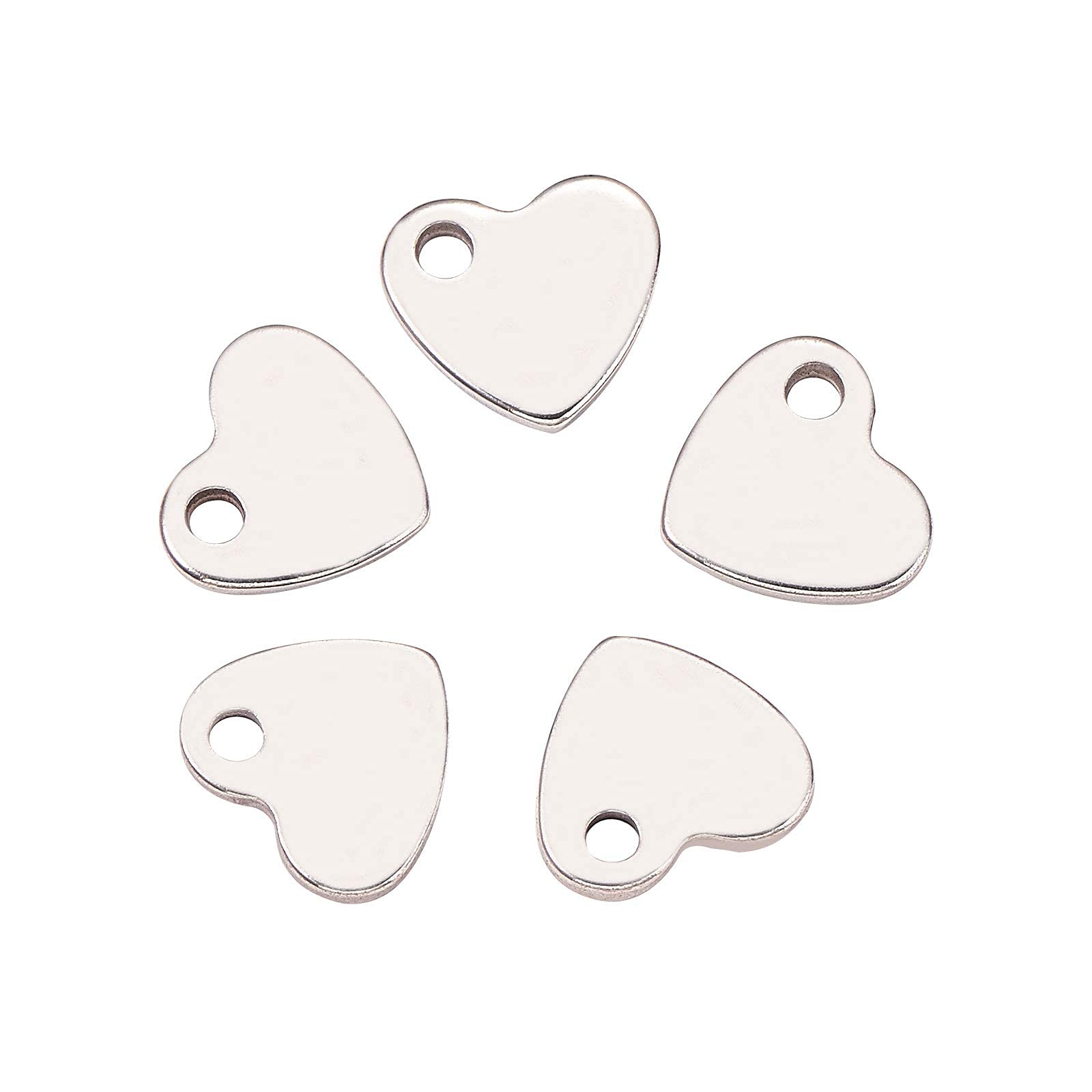 DanLingJewelry 100Pcs Stainless Steel Blank Stamping Tags Heart Charm Pendant for DIY Crafting Necklace Bracelet Jewellery Findings 10x9x1.5mm