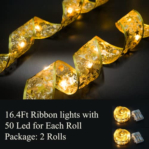 HomeKaren Ribbon Lights for Christmas Tree 32.8Ft with 100 Led, Battery Operated Christmas Lighted Ribbon Decorations Clearance for Tree with Timers, Ribbons Decor Light Up for Tree Mantle Stair