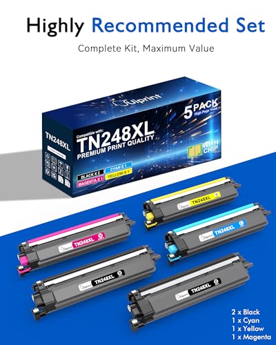 Pack of 5 TN248XL TN248 XL Toner Cartridges Compatible with Brother TN 248XL TN-248XL for DCP-L3560CDW MFC-L3760CDW MFC-L3740CDWE MFC-L8390CDW HL-L3240CDW HL-L3220CWE MFC-L8340CDW DCP-L35220CWE