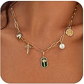 SELSHE Charm Necklace for Women,Dainty 14K Gold Plated Starfish Seashell Necklace Simple Gold Beach Necklaces for Women Trendy Beach Jewelry