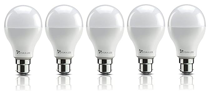 Syska Base B22 9-Watt LED Bulb (Pack of 5, Cool White)