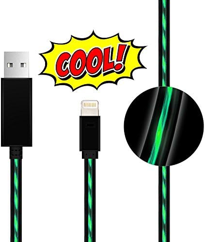 Lightning charger Lingoboi 3.0ft Visible Flowing 8Pin LED Lightning to USB Cable LED sync cord Charging Cord mini usb cord for iPhone 7 7Plus 6 6s 6 plus, iPhone 5 5s ,iPad, and More(Black/Green)