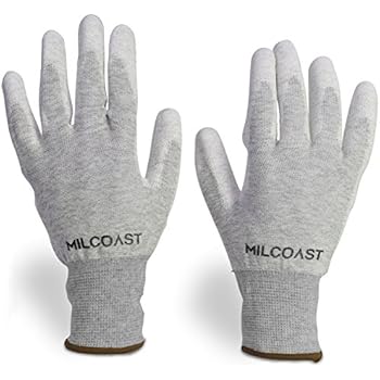 Milcoast Carbon Fiber Electrostatic Discharge Anti-Static ESD Gloves - Polyurethane Palm Coated for Work and Handling - Pack of 10 Pairs (Large)