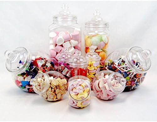 11 Pc Candy Table Kit. Plastic Candy Jars, Candy Buffet for Wedding or Party