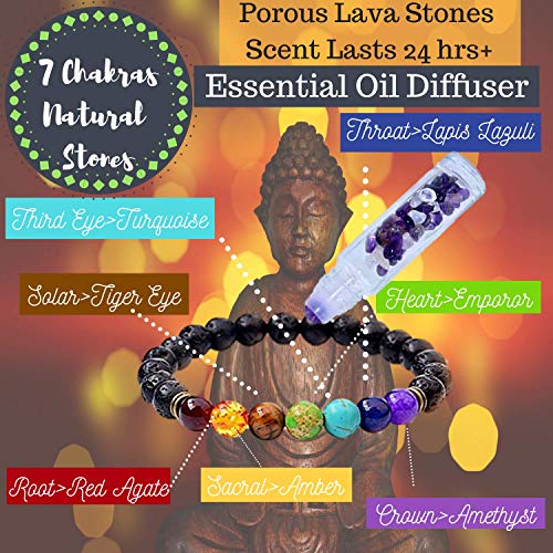 Sage Incense Smudge Sticks 3 Pack & Healing Crystals and Healing Stones Chakra Kit, Spiritual Stones 7 Chakra Diffuser Bracelet (Unisex), Gemstone Oil Roller, Essential Oil Gift Set(Amethyst Quartz)