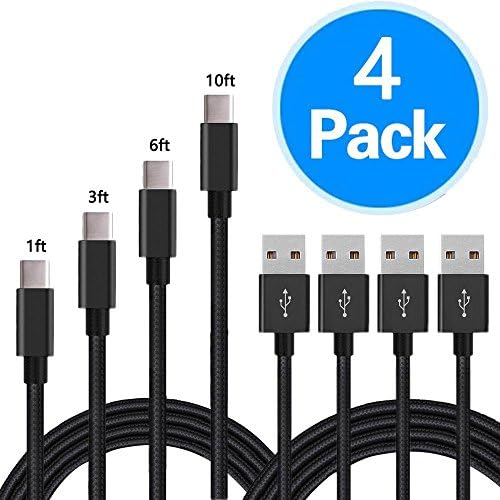 USB Type C Cable, AJZ 4pack 1ft 3ft 6ft 10ft Braided Nylon USB-C to USB 3.0 Durability High Speed Powerline for Samsung Galaxy Note 8, S8, S8 Plus, Macbook, LG G6 V20 G5, Google Pixel, Nexus 6P 5X