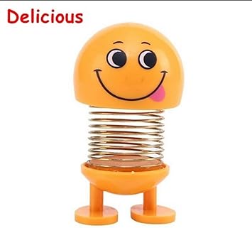 ACTIMOB Cute Delicious Emoji Bobble Head Doll, Funny Smiley Face Spring Dancing Toy for Car Dashboard Ornament, Home Decorations (Yellow)