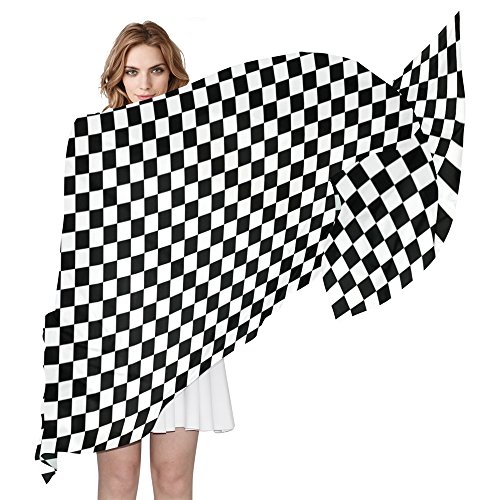 WellLee Black & White Checkerboard Sheer Scarves Shawl Wrap Women Oblong Chiffon Scarf for Outdoor