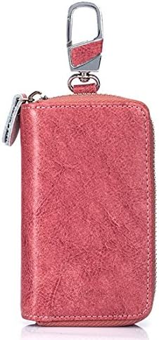 Esdrem Handcrafted Lambskin Key Case Holder Card Wallet with Car Keychain Keyring