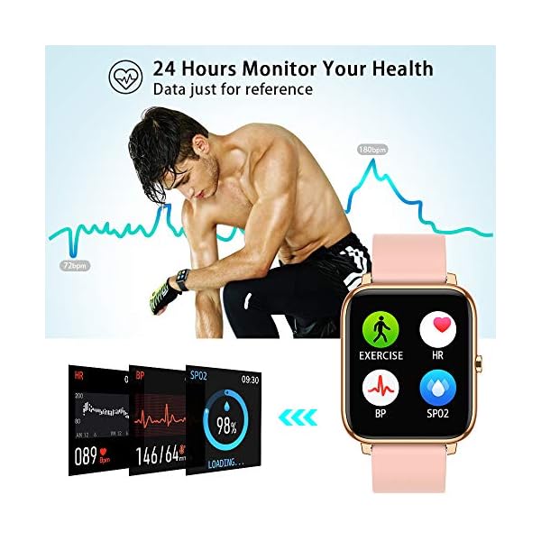Popglory Smart Watch, Fitness Tracker with Blood Oxygen, Blood Pressure, Heart Rate Monitor, IP67 Waterproof Smartwatch…