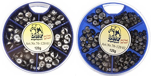 Behr Schrotblei Sortiment 2 x 120 g grob mittel Angelblei Set Klemmblei in Drehdosen