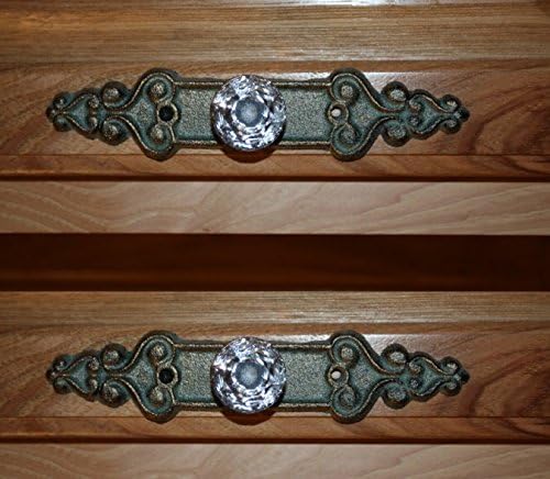 Old Fashion Vintage-style Crystal Faceted Drawer Knob Pulls Cast Iron Back plate, 7 inch long, HW-25, Set of 22