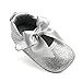Elaco Infant Baby Girls Moccasins Anti-Slip Soft Sole Princess Shoes (12~18 Month, Silver)