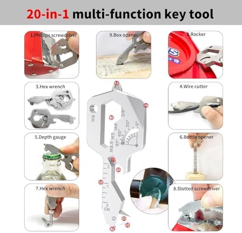Schlüsselanhänger Multitool, 24-in-1 Wunderkey, Hochwertiger Edelstahl, Tragbares Werkzeug für Outdoor, Camping, Radfahren, Bergsteigen – Kompakt & Vielseitig