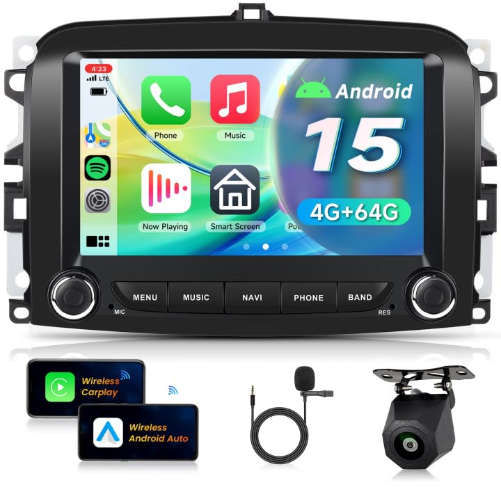 VECHTEL 4G+64G Android 15 Car Radio for Fiat 500L 2013-2019, 7 Inch HD Screen Car Radio co Carplay Android Car Wireless GPS Wi-Fi USB Bluetooth FM Radio RDS Rearview Camera