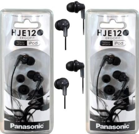 Panasonic RP-HJE120 ErgoFit in-Ear Headphones Stereo Earbuds (2-Pack, Black)