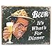 Poster Discount Desperate Enterprises Beer It's What's for Dinner Collectible Metal Sign, Model# 1424, 16x12