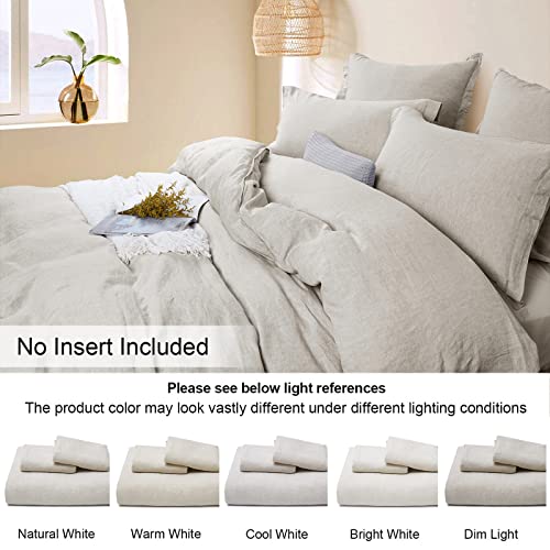 PHF 100 Linen Duvet Cover Set King, Washed Soft French Flax Linen