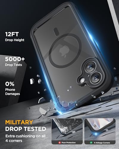 Miracase for iPhone 17 Case 6.3'', Full-Body Bumper Military Grade Drop Protection Outdoor Phone case with Built-in Glass Screen &Camera Control,Easy Installation,No Gap,Compatible with MagSafe,Black