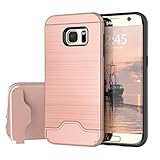 Raydem Samsung Galaxy S7 Edge Case, Galaxy S7 Edge Shockproof Case with Card Slot Holder and Built-In Kickstand, Wire Drawing Cover Design, Rose Gold