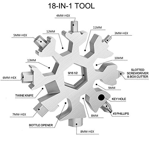 18-in-1 Snowflake Multi-Tool, Stainless Steel Screwdriver Opener Combination Compact Portable Outdoor Products Tool Card Keychain Bottle Opener