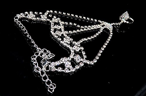 Women's Rhinestone Wristband Bracelet Pearl Finger Ring Bangle Slave Chain Bridal Bracelet (Color 3)