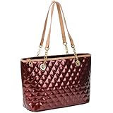 MG Collection LERYN Ruby Red Quilted Faux Patent Leather Office Tote Shoulderbag