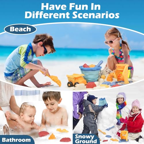 YIMORE Beach Games, 30 Pieces Beach Toys Children with Folding Bucket, Net Bag, Sand Toys, Beach Games Boys Girls 2 3 4 5 6 Year Old