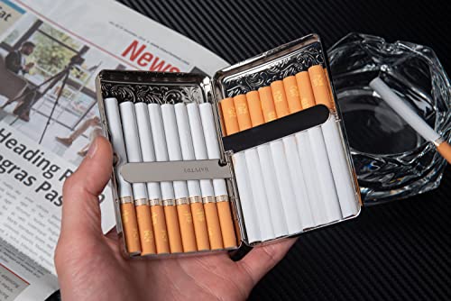 Classic Vintage Metal Cigarette Case/Storage Box, Can Hold 100’s 16 pcs (Light Silver)