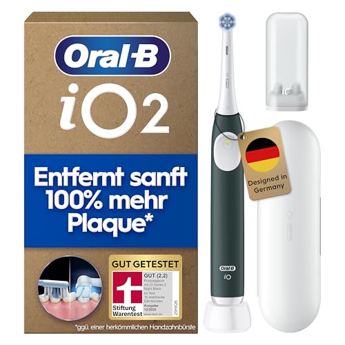 Oral-B iO Series 2 Elektrische Zahnbürste — Electric Toothbrush, Inkl. 1 Aufsteckbürste, Reise-Etui — 3 Putzmodi für Zahnpflege, GUT GETESTET (2,2) von STIFTUNG WARENTEST, Designed by Braun, Grün