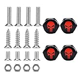 Dsycar Chrome Metal Skull Logo Anti-theft Car License Plate Bolts Frame Screws,Pack of 4 (Black Red)