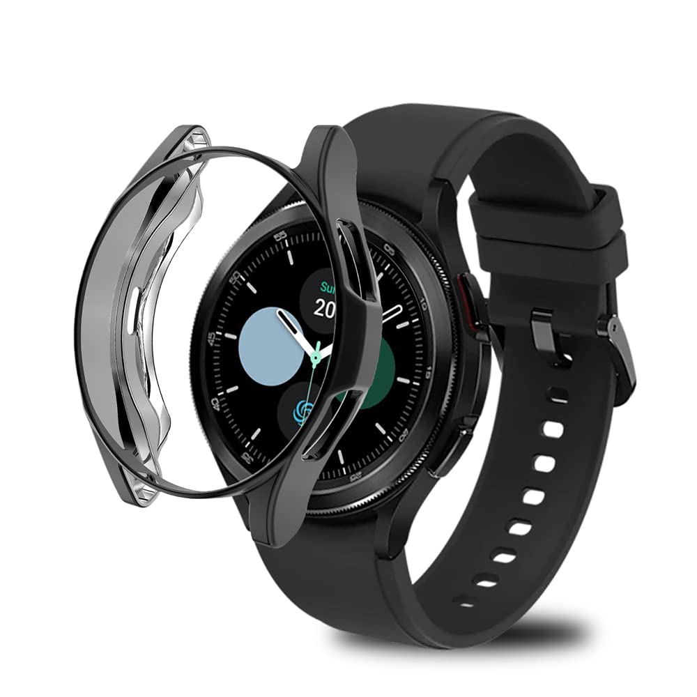 PaceBid Case Compatible with Galaxy Watch 4 Classic 46 mm, Slim Soft Flexible TPU Case Protective Cover Transparent All-Around Protective Film Cover for Galaxy Watch 4 Classic 46 mm - Black