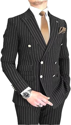 Sharp Luxurious 2pc Men's Double Breasted Pinstripe Suit w/1 Pair
