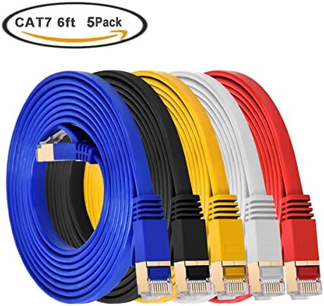 Cat 7 Ethernet Cable 6ft 5 Pack, AsapGot Highest Speed Cat7 Ethernet Patch Cables - Flat Internet Network Cable for Modem, Router, LAN, Computer - Compatible with Cat 5e,Cat 6 Network (6 ft)