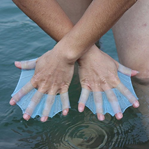 Easyinsmile Mens/Womens/Kids Webbed Swimming Gloves Silicone Soft Eco-Friendly Hand Paddles for Swimming Surfing Diving Water Exercise-Increased Water Resistance (L(for Men)) (Blue, L(for Men)