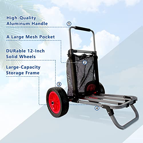 Bonsing Beach Trolley Cart, Foldable HeavyDuty Beach Cart with 12 Inch