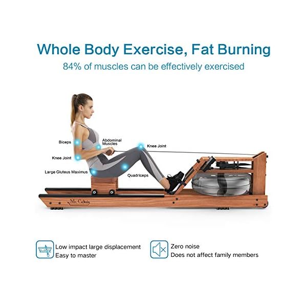 Mr. Captain Rowing Machine for Home Use,Water Resistance Natural Wood Rower with Bluetooth Monitor - Image 4