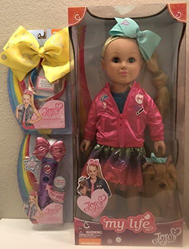 My Life As Doll 18 inch with Plush Dog, Yellow Colored Bodacious Bow and Microphone - Jojo Siwa Bundle