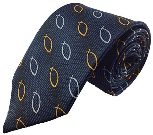 Parquet mens necktie blue with christian ichthys religi…