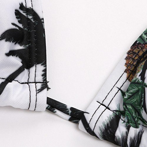Balakie Women Print Bikini Sets Three-point Coconut Tree Printing Bandage Swimsuits Two Piece Swimwear Beach Suit (XL, White)