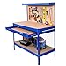 Goplus Steel Workbench Tool Storage Work Bench Workshop Tools Table W/Drawer and Peg Board (Blue)