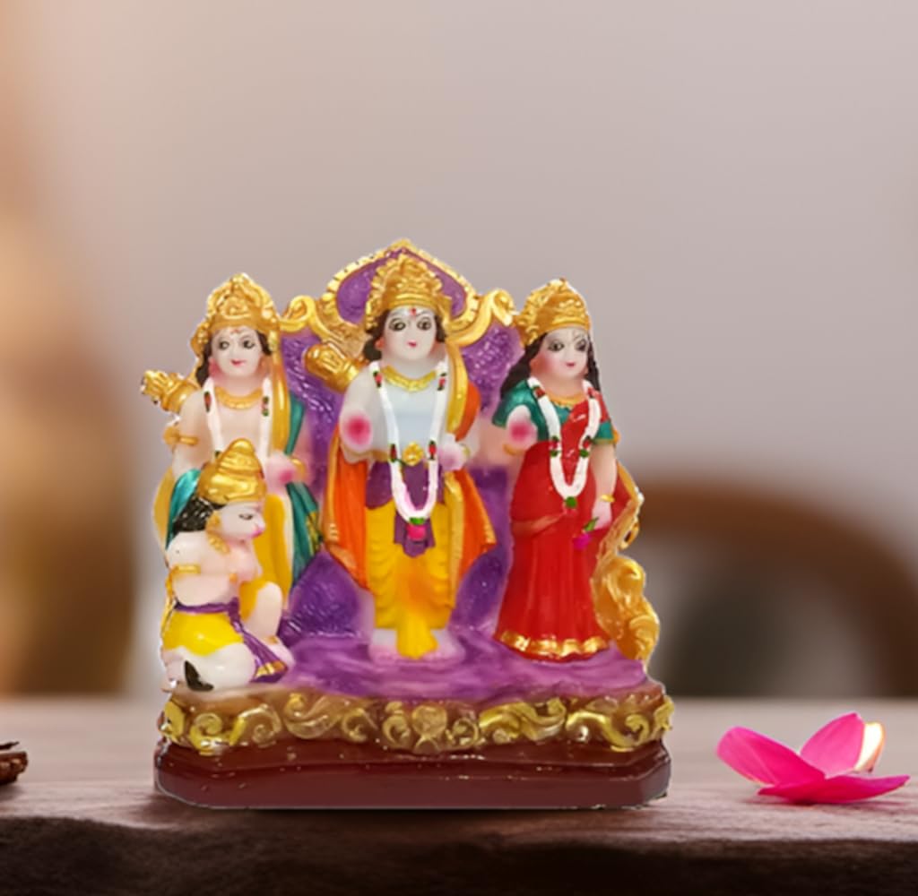Purpledip Resin Majestic Statue: Ram Darbar with Rama, Sita, Lakshman, & Hanuman (12709)