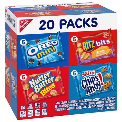 NABISCO CLASSIC MIX VARIETY PACK, OREO MINI, CHIPS AHOY! MINI, NUTTER BUTTER BITES, RITZ BITS CHEESE, 20 SNACK PACKS