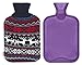 Premium Classic Rubber Hot Water Bottle and Christmas Accent Knit Cover (Reindeer & Snowflake/Navy Blue)