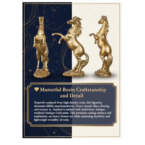 Decorative Gold Horse Statue [ 32 x 20 x 11 ] cm | Resin Horse Statue Standing Horse Sculpture | Home Decor Items for Living Room | Modern Furnishing Decoration for Home, Office Desk